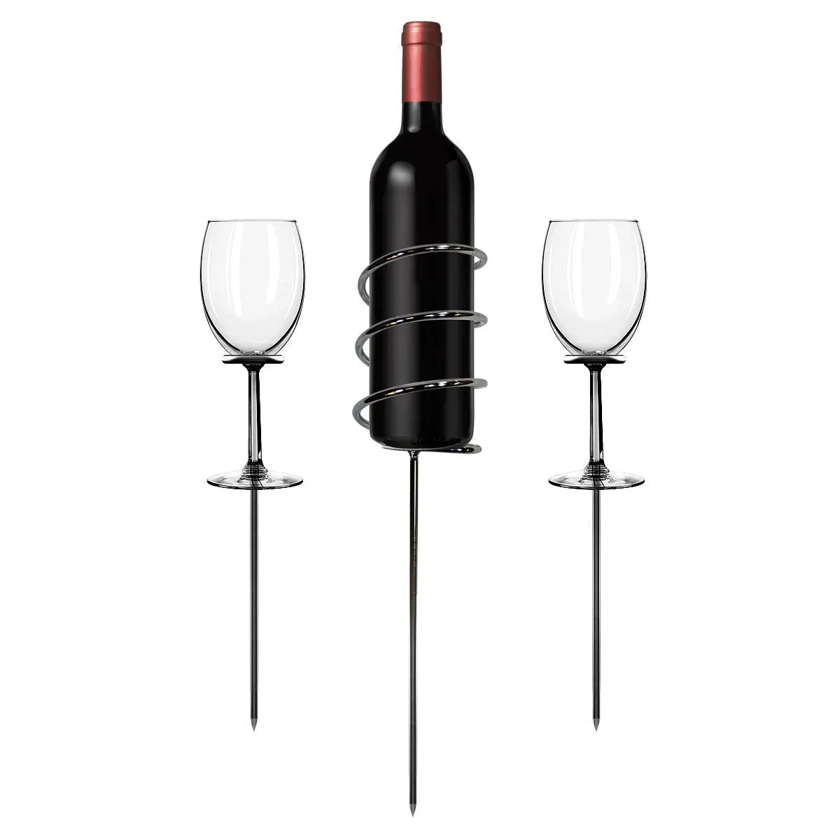 1 Bottle 2 Glass Wine Picnic Stake Set (3 Pc)