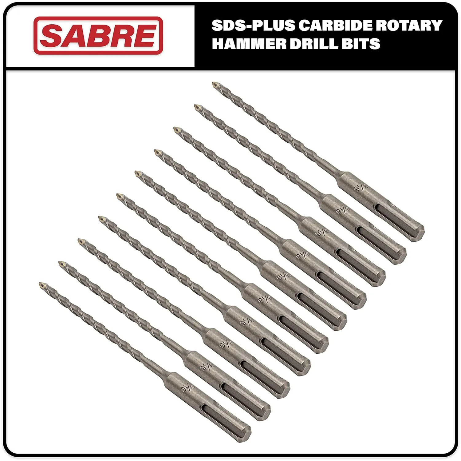 10-Pack SDS Plus 3/16" x 6" Rotary Hammer Drill Bits, Carbide Tipped for Brick, Stone and Concrete