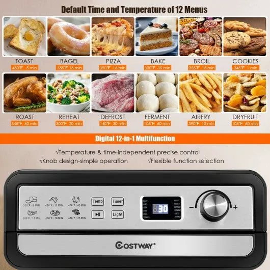 12-in-1 23 QT Digital Toaster Air Fryer Oven Rotisserie with 9 Accessories