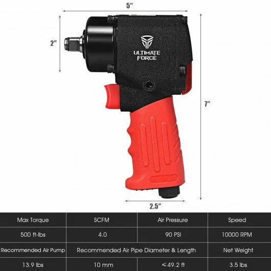 1/2" Mini Air Impact Wrench Pneumatic Driver with Hammers