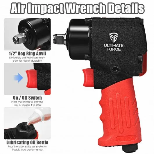 1/2" Mini Air Impact Wrench Pneumatic Driver with Hammers