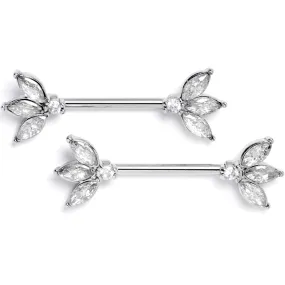 14 Gauge 9/16 Clear Gem Fashion Fan Mini Barbell Nipple Ring Set