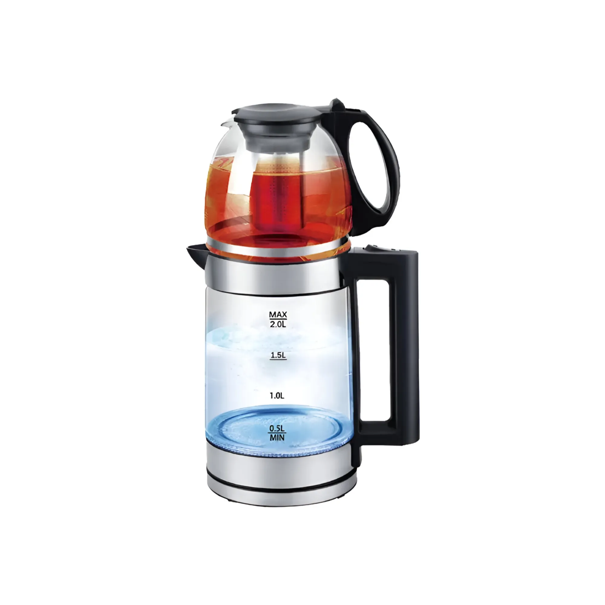 1500W 2L Cordless Glass Electric Kettle With 800ml Stylish Teapot