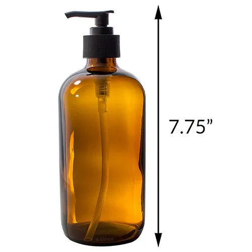 16 oz Amber Boston Round Thick Plated Glass Spray and Pump Bottle Set   Labels