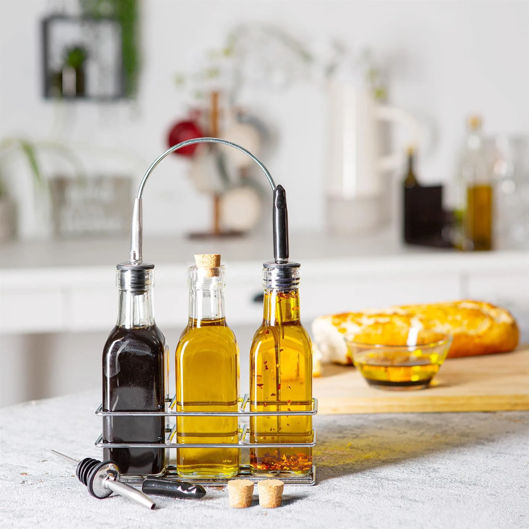 170ml Olive Oil Pourer Glass Bottles with Stand - By Argon Tableware