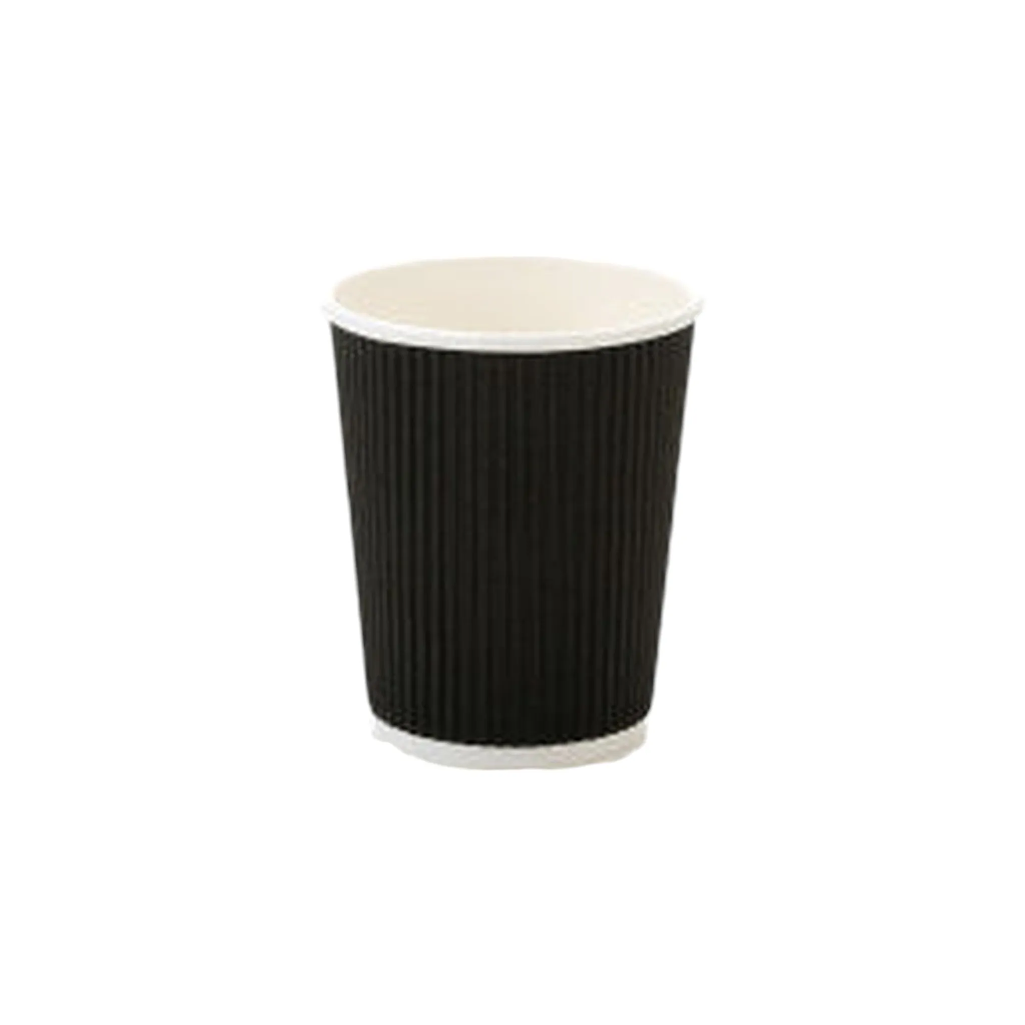 250ml Disposable Ripple Paper Coffee Cups Vertical with Black Sip Lid 5pack