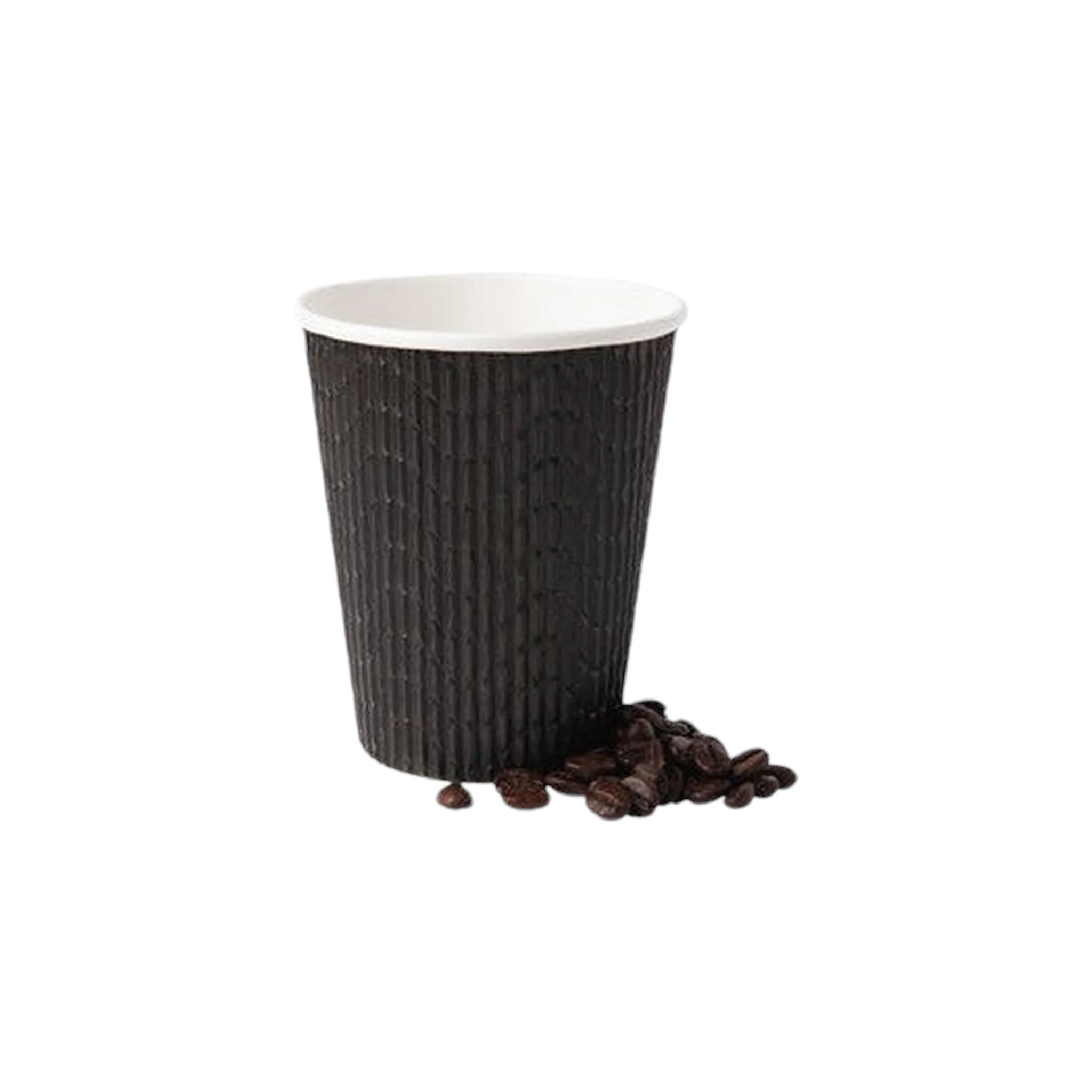 250ml Disposable Ripple Paper Coffee Cups Vertical with Black Sip Lid 5pack