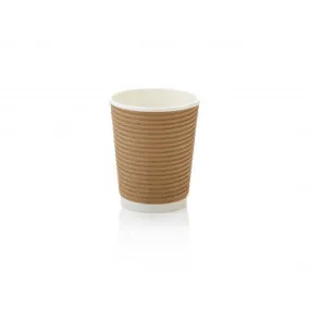 250ml Ripple Paper Coffee Cups Horizontal Kraft Brown with Black Sip Lid 10pack