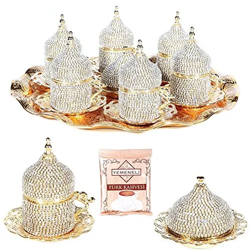 27 Pc Turkish Coffee Espresso Cup Saucer Swarovski Crystal Set GOLD