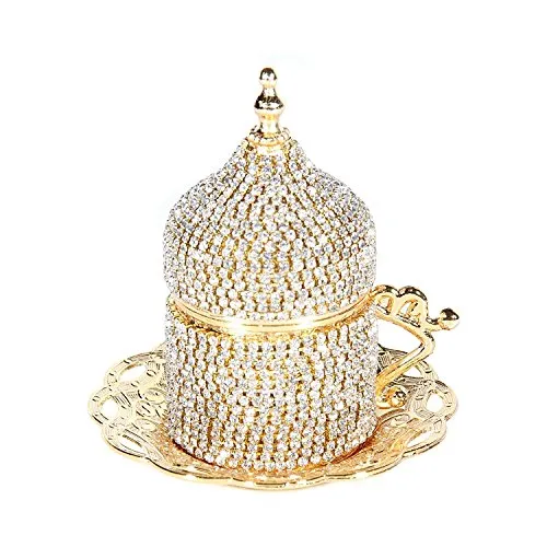 27 Pc Turkish Coffee Espresso Cup Saucer Swarovski Crystal Set GOLD