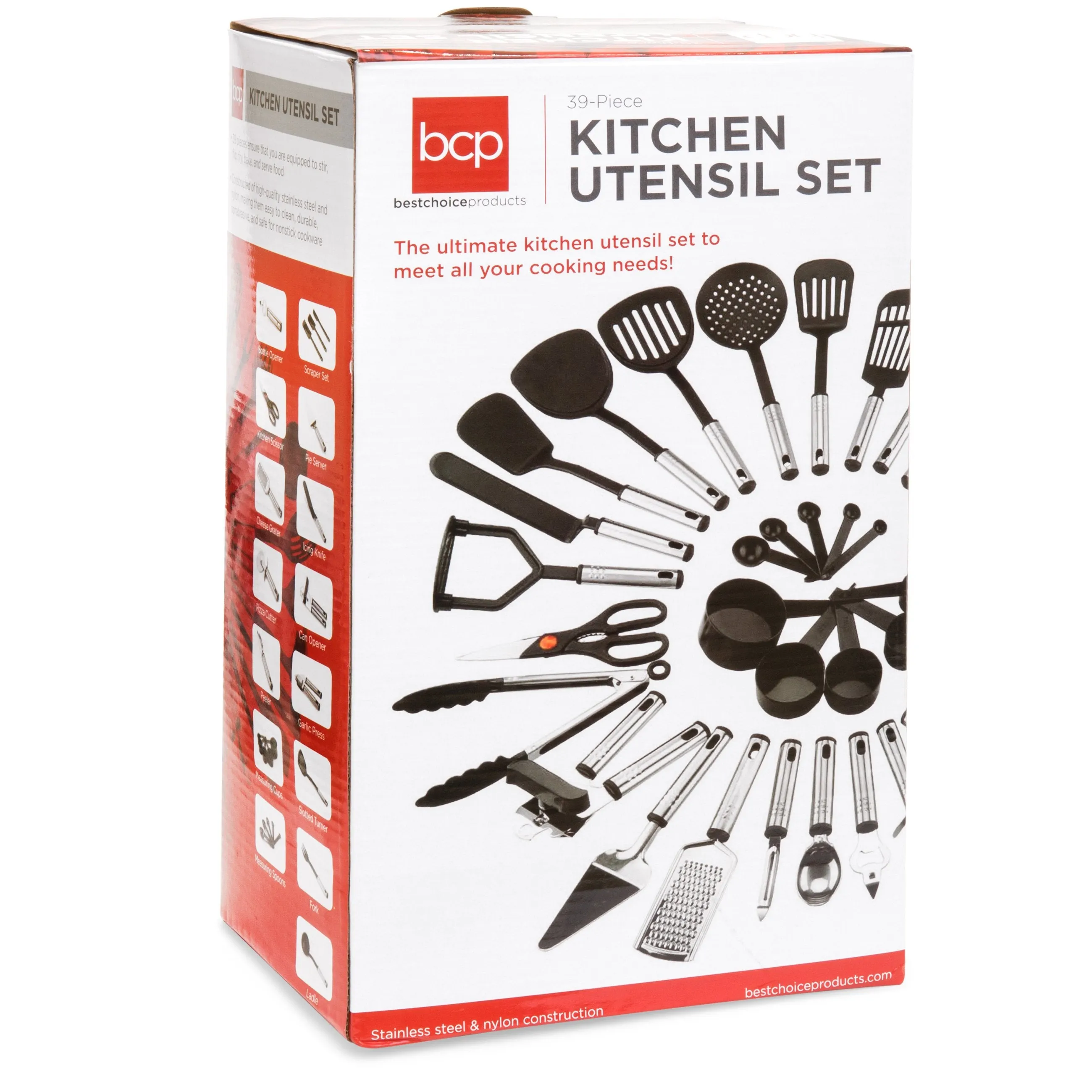 39-Piece Stainless Steel and Nylon Cooking Utensil Set - Black/Silver