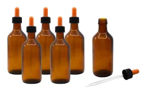 6PK Dropping Bottles, 180ml (6oz) - Screw Cap with Glass Dropper - Soda Glass