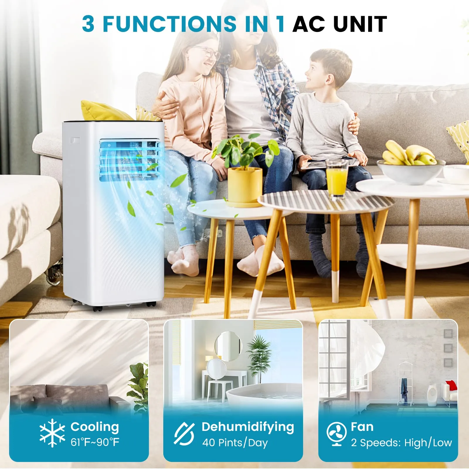 8000 BTU Portable Air Conditioner, 3 in 1 AC Cooling Unit with Remote Control, Dehumidifier, Sleep Mode