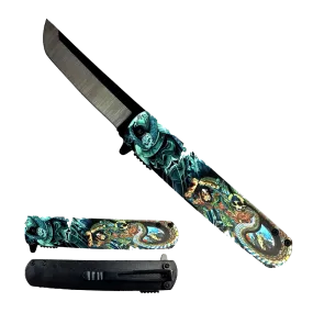 8.5" Tanto Blade Spring Assisted Pocket Knife Water Samurai Design