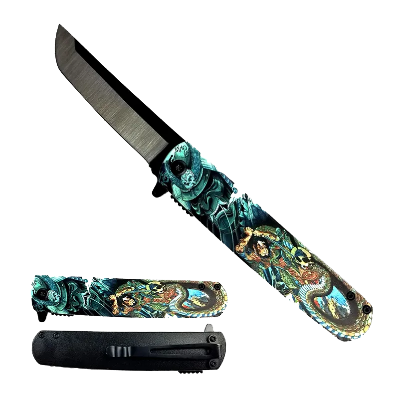 8.5" Tanto Blade Spring Assisted Pocket Knife Water Samurai Design