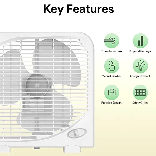 9 Inch Small Box Fan with Two Speed Settings, Strong Airflow Energy Efficient Window Fan with Compact Design, Air Circulation Portable Kitchen Exhaust Fan for Bathroom, Bedroom and Tabletop Fan