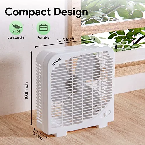 9 Inch Small Box Fan with Two Speed Settings, Strong Airflow Energy Efficient Window Fan with Compact Design, Air Circulation Portable Kitchen Exhaust Fan for Bathroom, Bedroom and Tabletop Fan