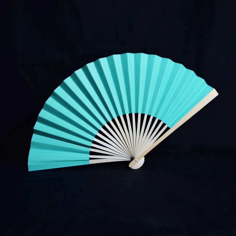 9" Turquoise Paper Hand Fans for Weddings, Premium Paper Stock (10 Pack)