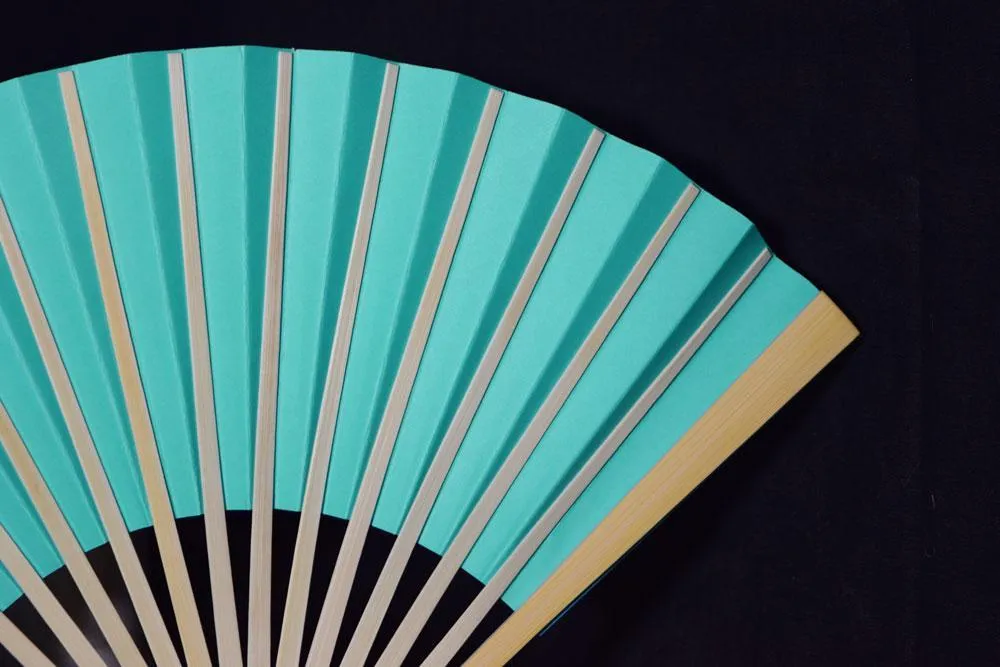 9" Turquoise Paper Hand Fans for Weddings, Premium Paper Stock (10 Pack)