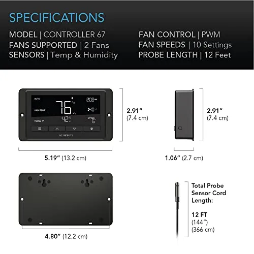 AC Infinity Controller 67, Smart Bluetooth Fan Controller with Temperature, Humidity, Schedules, Grow Cycles, Dynamic Speed Programming for CLOUDLINE Airlift Fans Cooling and Ventilation