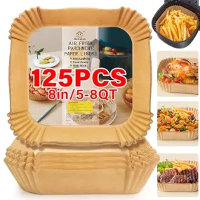 Air Fryer Liners Disposable, 125pcs Non-stick Disposable Airfryer Liners, 8 Inch Unbleached Parchment Paper, Square Air Fryer Paper Liners for 5-8QT Air Fryer, Baking, Roasting Microwave