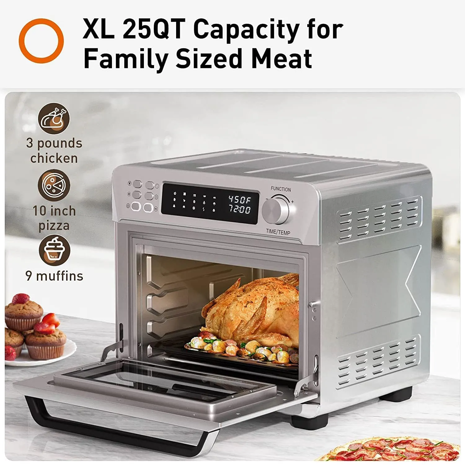 Air Fryer Toaster Convection Oven with 14 Presets, Stainless Steel (Open Box)