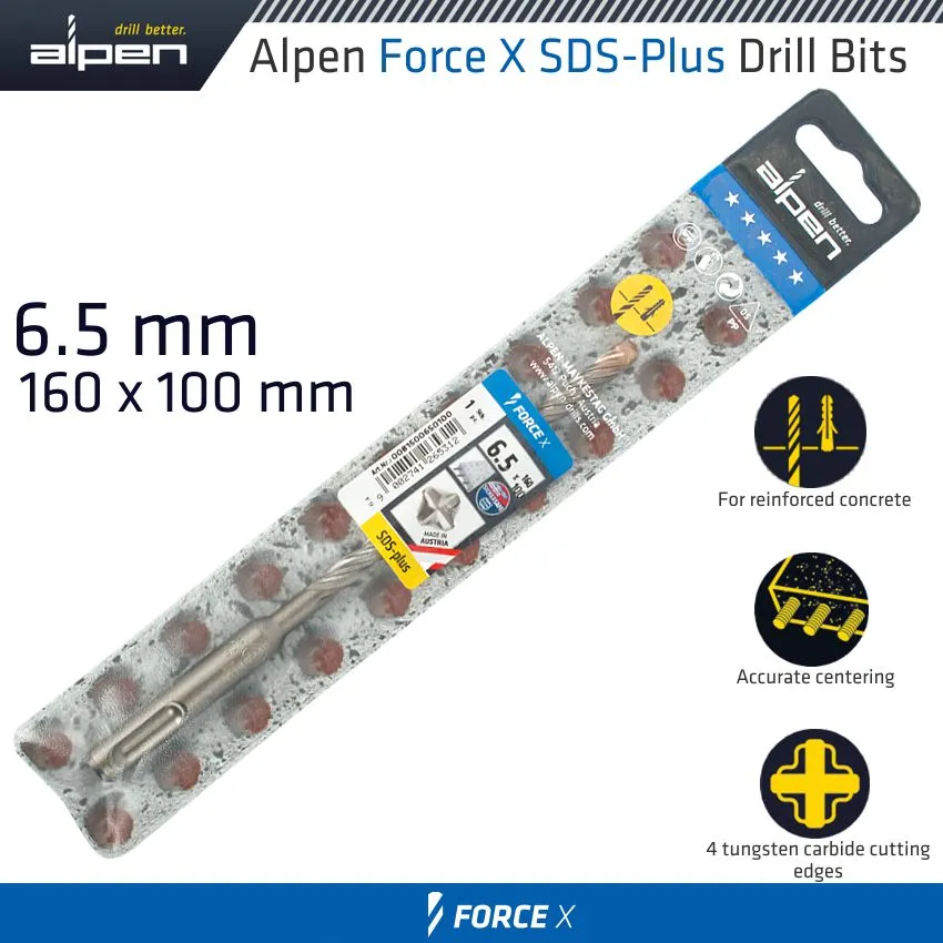 ALPEN FORCE X 6.5 x 160/100 SDS-PLUS DRILL BIT X4 CUTTING EDGES ALP8150065