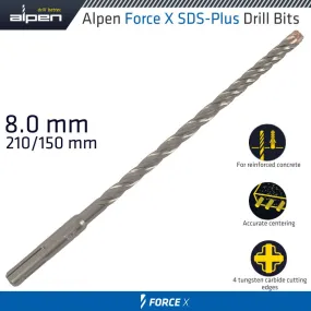 ALPEN FORCE X 8.0 x 210/150 SDS-PLUS DRILL BIT X4 CUTTING EDGES ALP825008