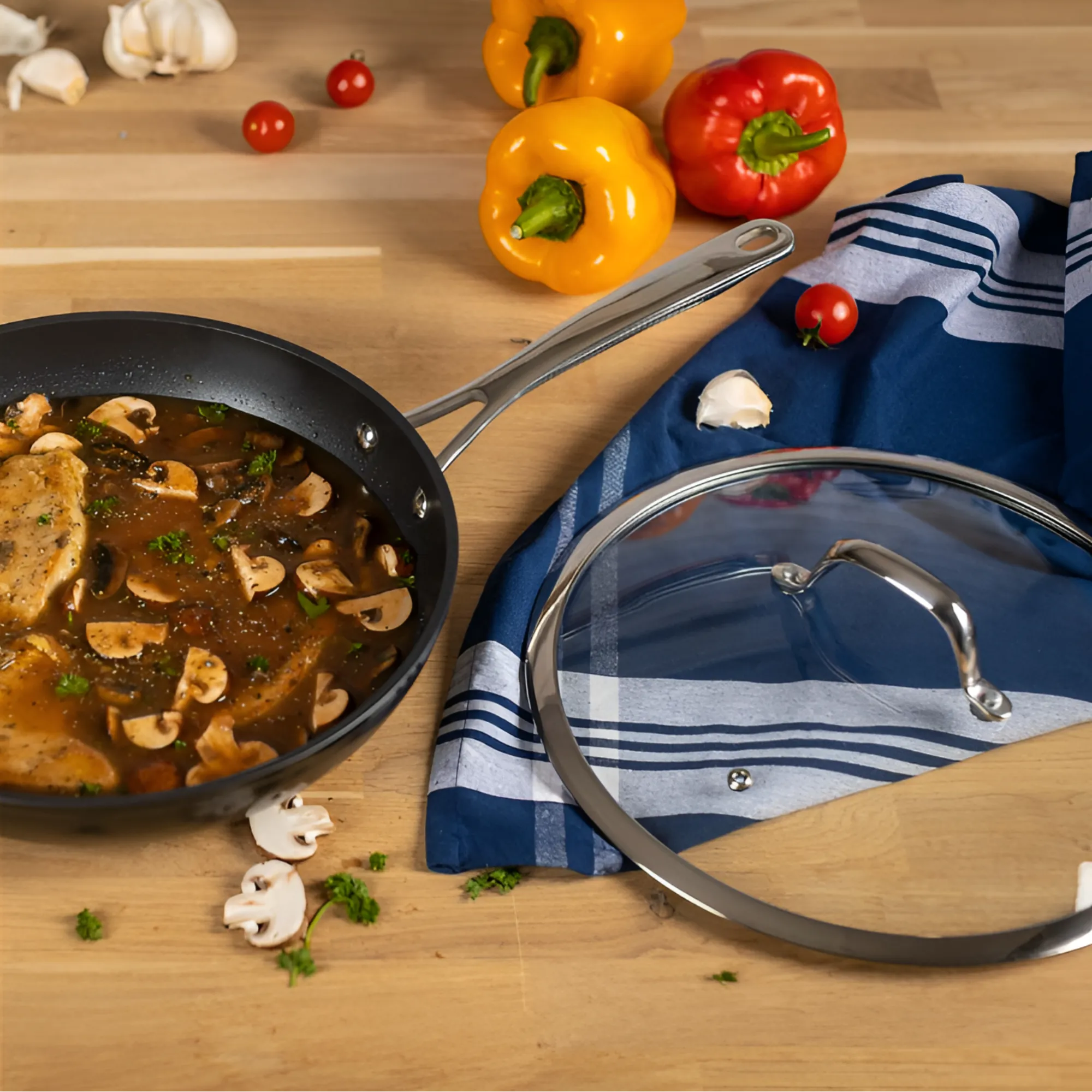 Aluminum Non-Stick Frying Pan With Looped Handle And Glass Lid W001-28