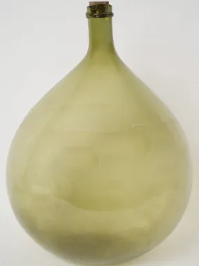 Antique French glass demijohn w/ cork - olive green, large 22½"