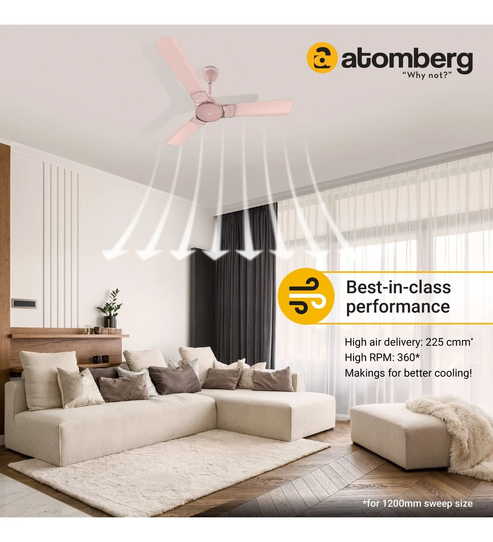 Atomberg Erica 1200 mm BLDC Motor with Remote 3 Blade Ceiling Fan (Lotus Pink)