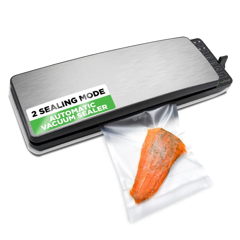 Automatic Food Vacuum Sealer - Electric Air Sealing Preserver System With Reusable Vacuum Food Bags (Stainless Steel)