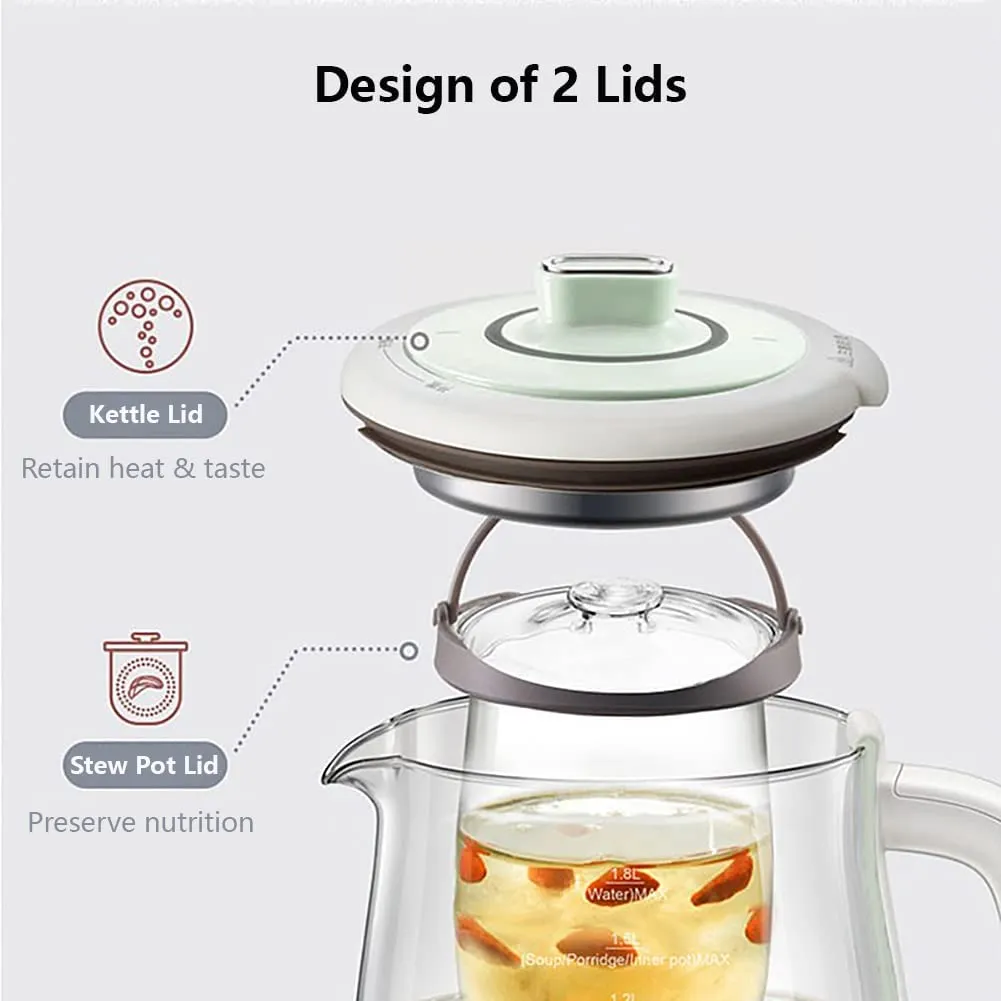 Bear YSH-C18S2 Health Pot, Electric Kettle Tea Maker with Infuser, Glass Kettle & Stew Pot, 16 Menus 1.8L 120V