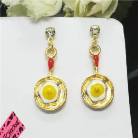 Betsey Johnson Fried Egg in Frying Pan Earrings