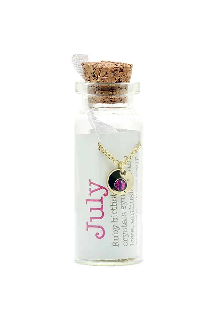 Birthstone Bottle Necklace Gold - July/Ruby