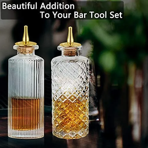 Bitters Bottle 4pcs Glass Dash Bottle Set for Cocktail with Zinc Alloy Dasher Top, Decorative Bottle， for Cocktail and Display (4pcs)