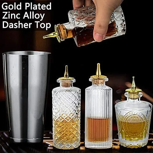 Bitters Bottle 4pcs Glass Dash Bottle Set for Cocktail with Zinc Alloy Dasher Top, Decorative Bottle， for Cocktail and Display (4pcs)