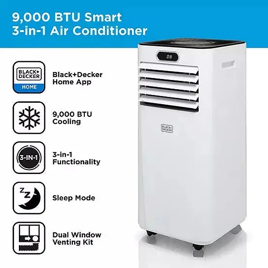 Black and Decker BXAC40025GB 9000BTU 3-in-1 Smart Air Conditioner