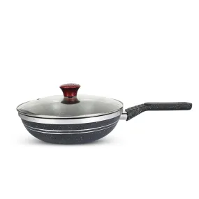 Black Marble Coated Forged Deep Frypan with Glass Lid