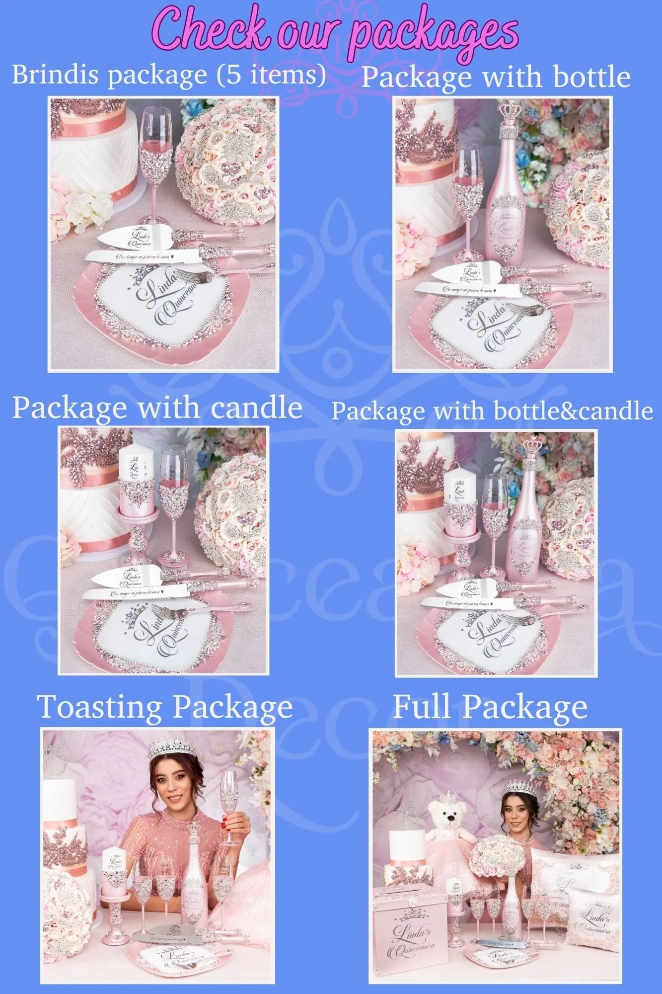 Black Quinceanera Brindis Package with Bottle