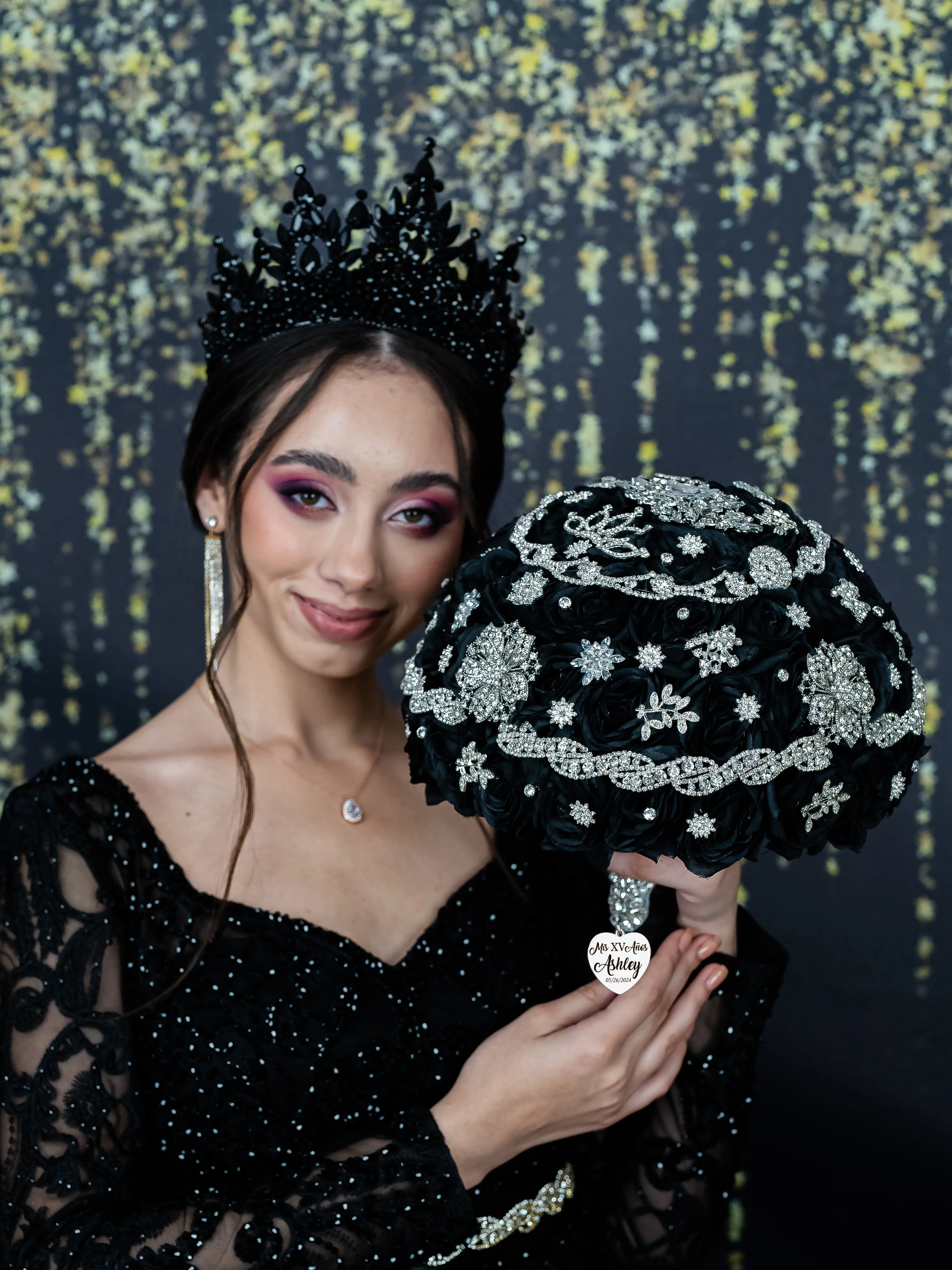 Black silver Quinceanera Brindis Package with Bottle