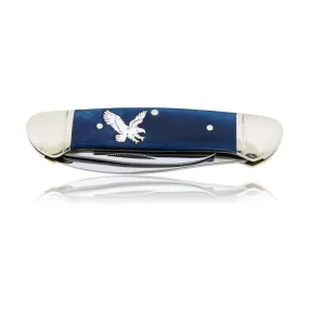 Blue Rough Rider 2 Blade Knife with Silver Eagle Inlay