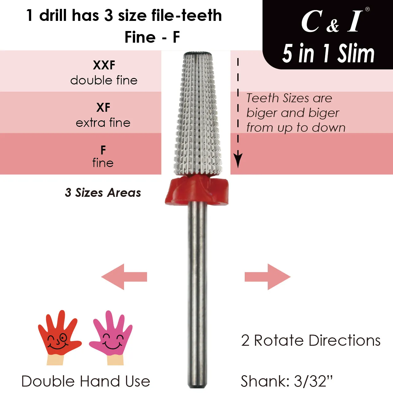 C&I Nail Drill 5 in 1 Multifunction Slim Version E File for Electric Nail Drill Machine Nail Techs' Professional Nail Tool