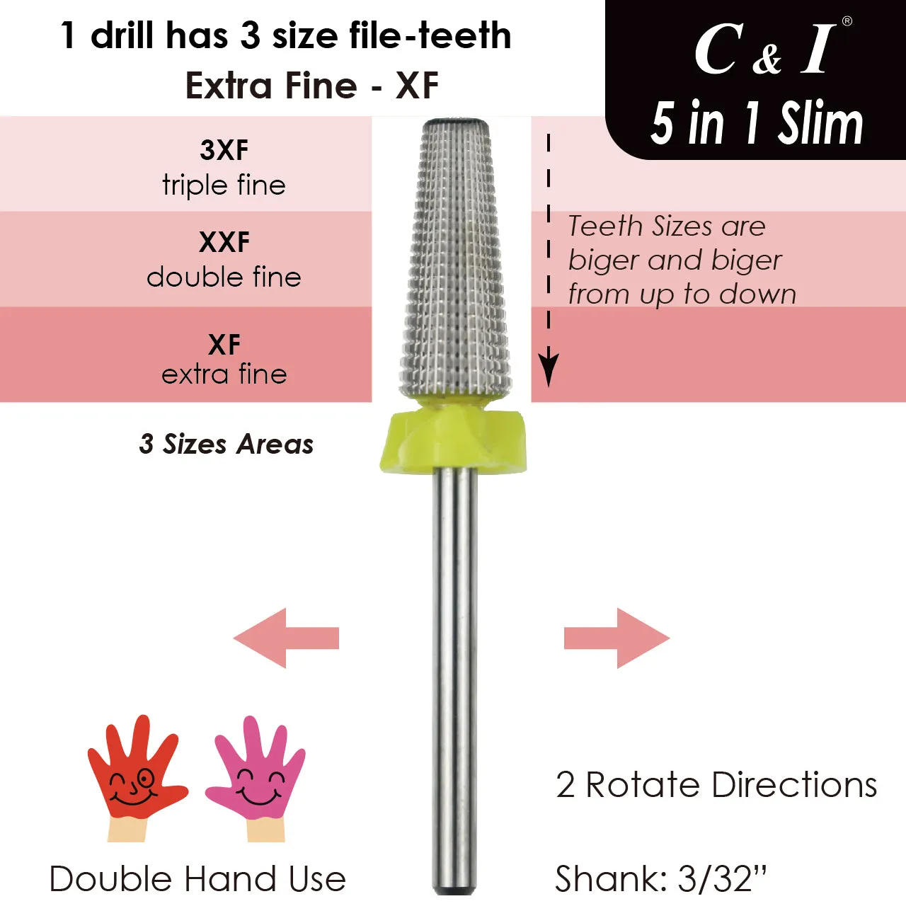 C&I Nail Drill 5 in 1 Multifunction Slim Version E File for Electric Nail Drill Machine Nail Techs' Professional Nail Tool