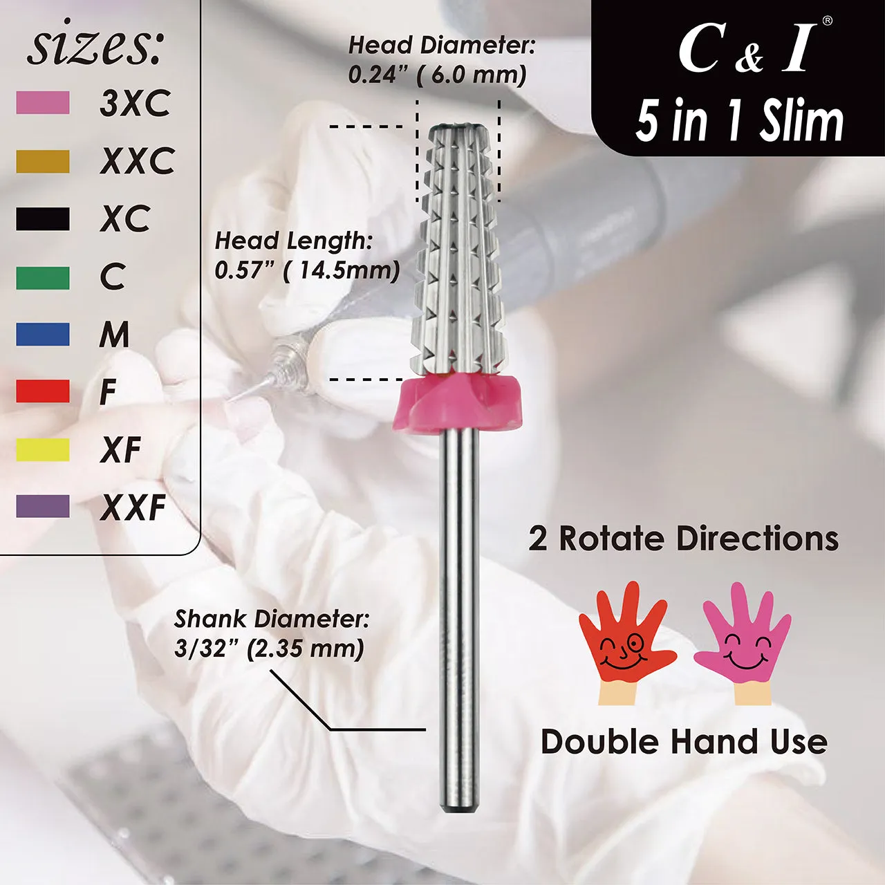 C&I Nail Drill 5 in 1 Multifunction Slim Version E File for Electric Nail Drill Machine Nail Techs' Professional Nail Tool