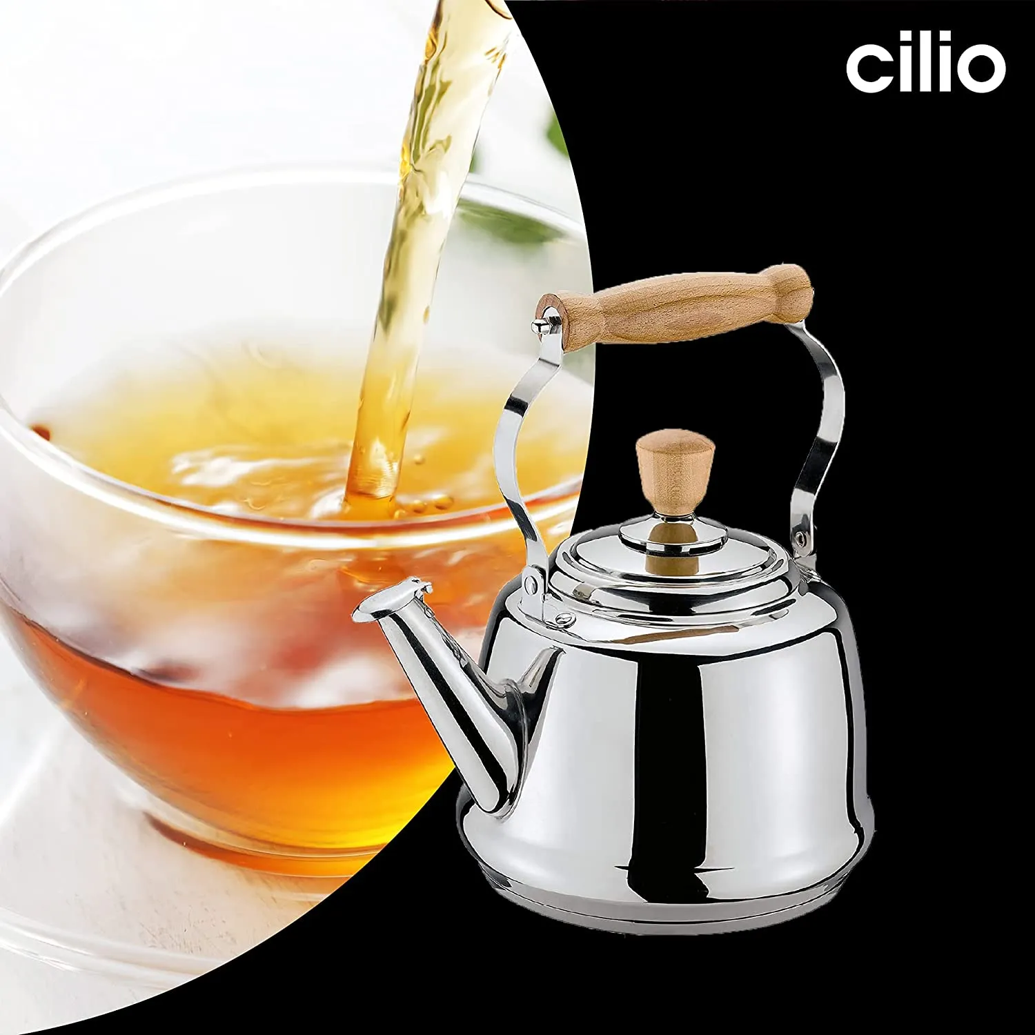 Cilio Tradition 2.6 Quarts Whistling Water Kettle, Silver