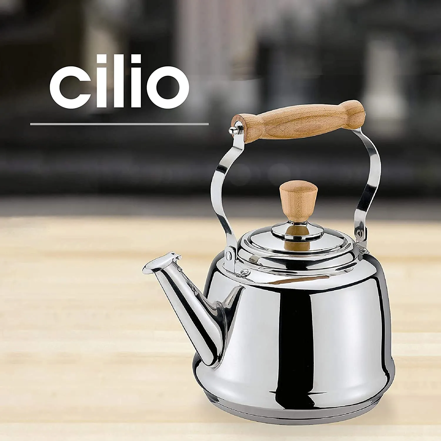 Cilio Tradition 2.6 Quarts Whistling Water Kettle, Silver