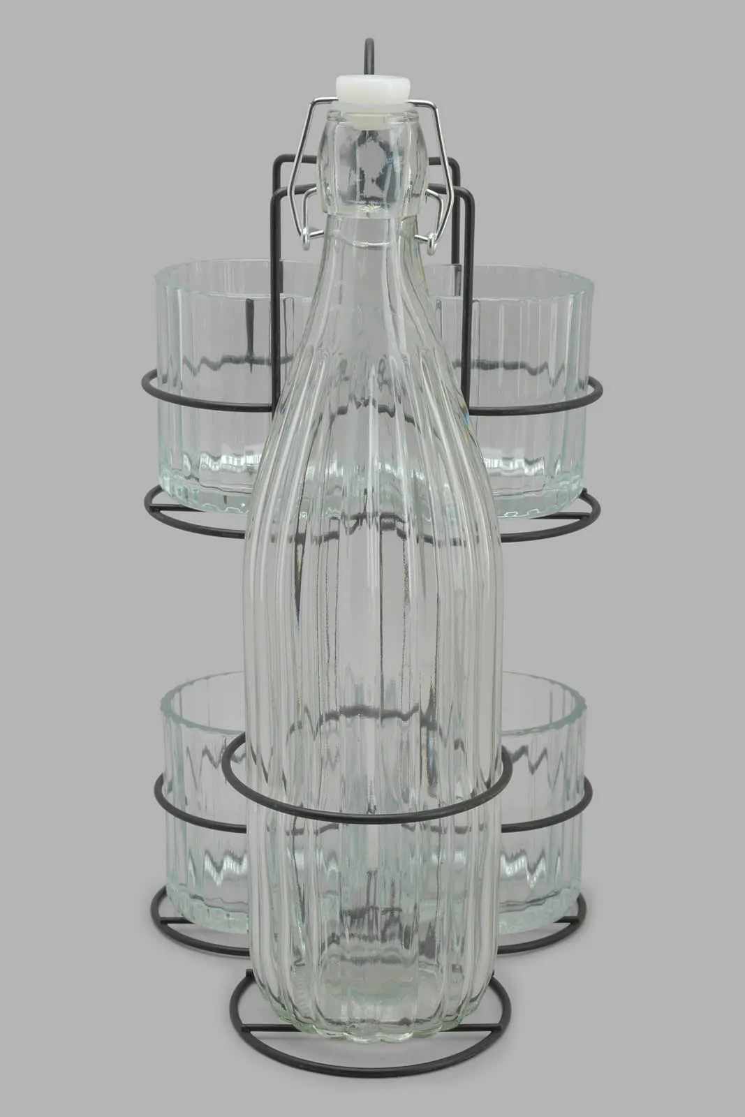 Clear Glass Drink Set With Metal Stand (6 Piece)