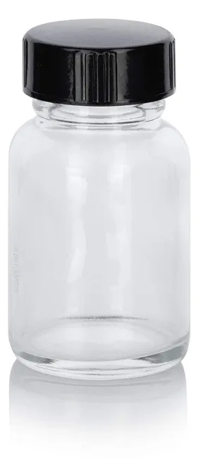 Clear Glass Wide Mouth Bottle with Black Phenolic Cap (12 Pack)