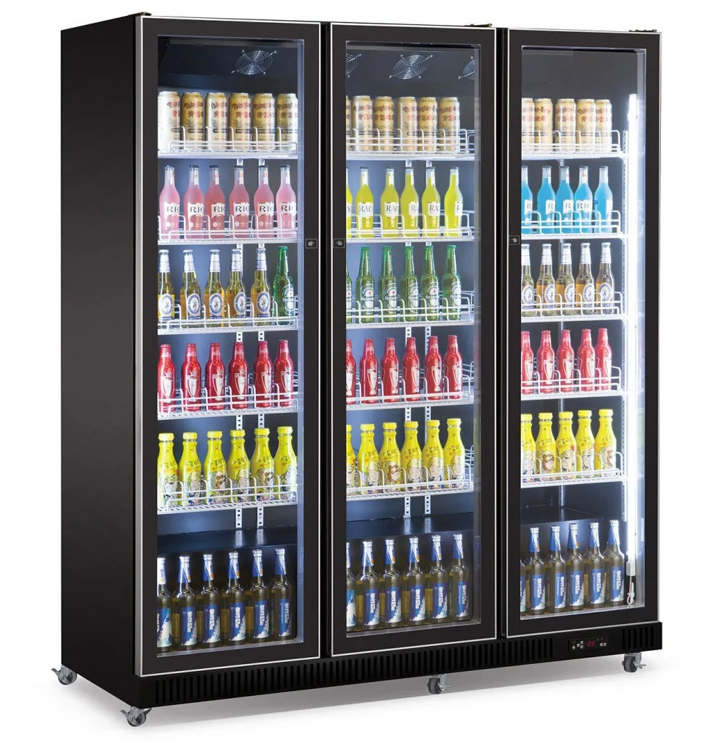 Combisteel Triple Hinged Glass Door Fridge Merchandiser Black 1065Ltr - 7526.0015